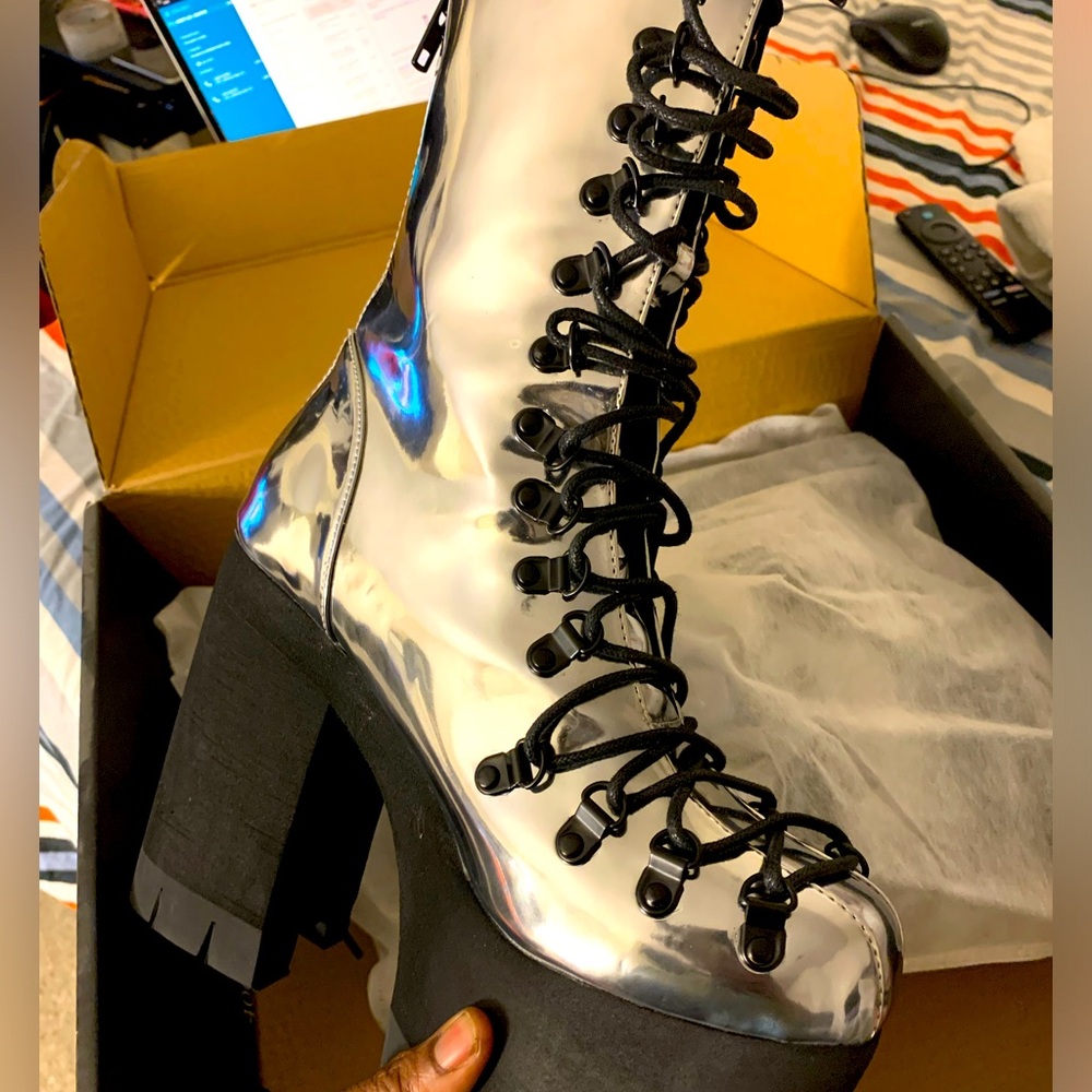 Dollskill Club Exx Chrome Boots
